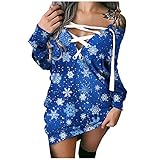 UNIQTA Damenmode Karierte Kleider Casual Weihnachtsdruck Schulterfrei Riemchen Langarm Pullover Kleid Stilvolle Neuheit Weihnachtsmann Weihnachtsbaum Print Partyk