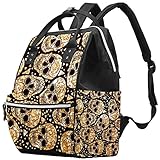 Desheze Wickelrucksack Goldene Totenköpfe Wickeltasche Große Kapazität Babytasche Windeltaschen Multifunktional Für Kinder Mädchen Jungen 27x20x36.5