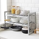 2 Ebenen unter der Spüle, erweiterbar, Küchenablaufbrett, doppellagig, einziehbares Regal mit beweglicher Trennwand, 41–70 cm Lagerregal unter der Küchenspüle, Küchenaufbewahrungszubehö