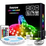 Aourow LED Streifen/LED Strip,5m Farbwechsel RGB LED stripes Lichtband inkl.Fernbedienung und 12V Netzteil,150 Stück 5050 SMD Flexibel LED Bänder mit Selbstklebend für Heimwerkerdek