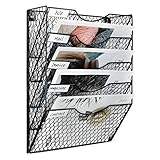 EasyPAG 5 Etagen A4 Chicken Wire Mesh in Tray Wall Pocket File Holder Mail Organizer Magazine Storage Rack,Black
