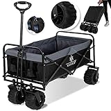 KESSER® Bollerwagen faltbar mit Breite Reifen Handwagen Transportkarre Gerätewagen | inkl. 2 Netztaschen | klappbar | Vollgummi-Reifen | transportwagen Gartenanhänger Schwarz/G