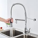 Wasserhahn Küche Auralum Chrome Küchenarmatur mit Zwei Auslauf, 360°Schwenkbare Spültischarmaturen Spiralfeder, Wasserhahn & Ausziehbare Brause Armatur- Hochdruck
