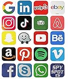 Spy Spot Set mit 19 Social Media Video Travel Messaging Business Musik Aufkleber Decals Decals Water Resistant UV Resistant 8,5 cm x 8,5