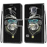 nancencen Kompatibel mit Samsung Galaxy S5 / I9600 SM-G900F (5,1') Hülle,Wallet (Karten Slot) Schutzhülle PU Leder Flip Cover TPU Magnetische Handyhülle - Brille AFFE