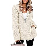 XUNN Damen Jacke Reißverschluss Lammwolle Mantel Winterjacke Kurz Vorne Offen Lange ÄRmel Faux Wolle Mantel Mit Taschen Cardigan Jacke Plüsch Oberbekleidung