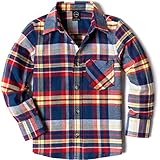 CQR Unisex Kinder Flanellhemd für Jungen und Mädchen, kariert, langärmelig, aus Baumwolle, weich gebürstet, legere Knopfleiste, Lof003 1pack - Navy & Orange, 2-3 J