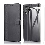 SMYTU für Samsung Galaxy A42 5G Hülle mit 1 Pack Panzerglas, Klapphülle Magnetisch Handyhülle Ledertasche Schutzhülle für Samsung Galaxy A42 5G -Schw
