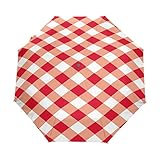 Kleiner Reiseschirm Winddicht im Freien Regen Sonne UV Auto Compact 3-Fach Regenschirm Abdeckung - Rote und weiße Karierte Nahtlose Muster-Gingham-Tischdeck