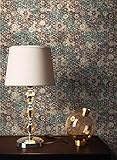 NEWROOM Tapete Grün Vliestapete Mosaik - Fliesenoptik Vintage Braun Blau Fliesen Blumen Muster Floral Blumentapete Mustertapete inkl. Tapezier-Ratgeb