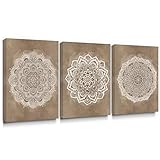 SUMGAR Kunstdrucke Auf Leinwand Wandkunst Schlafzimmer Mandala Gemälde Boho Decor Blume Bilder Kaffee grau Floral indischen böhmischen Hauptdekorationen Set von 3