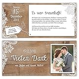 30 x Hochzeit Dankeskarten Danksagungskarten individuell mit Ihrem Text und Foto DIN Lang 99 x 210 mm - Rustikal mit weißer Sp