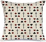 KEROTA Überwurf-Kissenbezüge, 45 x 45 cm, weicher Stuhl-Kissenbezug, offene Sucht-Anzüge, Casino-Muster, Rot / Schwarz, Spielerfolg, Chance, Schlüssel, Anzug, abstraktes weißes Club