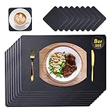 Qeekzeel Platzsets Leder, 8er Sets Tischsets Abwaschbar PU Kunstleder Platzdeckchen Schwarz 45x30cm und Abwischbar Lederoptik Untersetzer Wasserdicht für Hause Küche Restaurant H