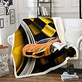 Erosebridal Jungen-Rennwagen-Überwurfdecke Twin Size, gelbe Automobil-Plüsch-Bettdecke, coole Speed-Sportwagen-Decke für Kinder, Teenager, Erwachsene, kariert, Extremsport-Fleece-Überw