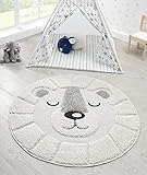 the carpet Lou Weicher Kuscheliger Kinderteppich, Weicher Kuschel-Flor, Pflegeleicht, Farbecht, Outdoor, 3D Optik, Löwen Motiv, Creme, 120 cm R