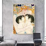 Gustav Klimt Berühmte Leinwand Malerei Mutter Liebe Zwillinge Baby Poster und Druck Wandkunst Bild für Wohnzimmer Wohnkultur 20x30cm (7.87x11.81in) R
