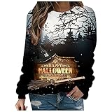 LAsimi Damen Halloween Pullover Sweatshirts Vintage Oversized Rundhals Lose Langarmshirt Oberteile Cute Pumpkin Skull Katze 3D Bedruckt Muster Herbst Winter Casual Sport Streetwear Sweatshirt Top