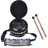 lyrlody Stahl-Zungentrommel, 14 cm, 8 Noten, C-Schlüssel, Schlagzeug, Stahltrommel, Handpan-Schlagzeug mit 2 Drumsticks und tragbarer Tasche für Geistheilung, Yoga, M