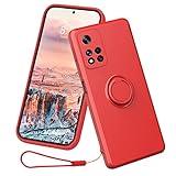 3Ciker kompatibel mit Xiaomi Redmi Note 11 5G/Redmi Note 11T 5G/Poco M4 Pro 5G Silikon Hülle（6.6 Zoll，2021），360 Grad Ring Halter Case Ständer Magnetischen handyhülle mit Handykette (Rot)