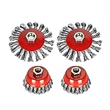 Cormorn 4PC Topfbürste Winkelschleifer Bohrmaschine Kegelbürste Rundbürste M14 für Flex,Kegelbürste Topfbürste Drahtbürste Zopfbürste Stahl Bürste Flex Top