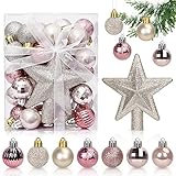 Aurasky Weihnachtskugeln Rosa, 30 pcs Mini Weihnachtsdeko Kugeln Set, Kugeln Weihnachtsdeko, Christbaumkugeln, Weihnachtskugeln Ornamente, Glänzend Glitzernd Matt Weihnachtsbaum Deko, 3CM