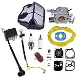 AISEN Zündspule Vergaser Zündkerze Luftfilter Kit Membran Reparatursatz für Husqvarna 136 137 141 142 36 41 142E