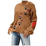 GOKOMO Damen Hundeabdrücke Pullover Tierdruck Sweatshirt Langarm Rundhals Sweatshirt Herbst und Winter Warm Pullover Sweatshirt Lustig Pullover Für Damen(M,Gelb)