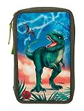 Depesche 11288 Gefüllte Federtasche mit LED, Dino World T-Rex, ca. 7,5 x 13 x 20 cm groß, mit 3 Reißverschlüssen, gefüllt mit Stiften von Lyra, Lineal, Schere, Kleber und kleinem G