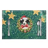 Platzset Weihnachtskranz Für Hunde Tischset PVC Tischsets Abwaschbar Platzdeckchen Grifffeste Platzset Abwischbar Tischsets Hitzebeständig Platzsets Antifouling 30x45cm 6