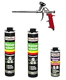 Isolbau Bauschaum-Set - Inkl. 2x 1K Montageschaum (je 750 ml), 1x Schaum-Pistole & 1x PU-Schaum-Reiniger (500 ml)