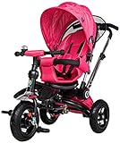 Miweba Kinderdreirad Schieber 7 in 1 Kinderwagen - Freilauf - Faltbar - Luftreifen - Heckfederung - Laufrad - Dreirad - Schubstange - Ab 1 Jahr (Pink)