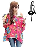 sitengle Damen Sommer Böhmische Flügel Ärmel Chiffon Kurzarm Strand Beiläufige Shirt Bat Sleeve Lose Hemd T Shirt Bluse Tops Rot One S