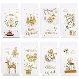FLOFIA 8x Grußkarte Weihnachten Blanko mit Umschlag 3D Dankeskarten Weihnachtskarten Klein Einladungskarten mit Glitzer-Puder Geschenkkarte für Xmas Christmas Weiß