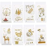 FLOFIA 8x Grußkarte Weihnachten Blanko mit Umschlag 3D Dankeskarten Weihnachtskarten Klein Einladungskarten mit Glitzer-Puder Geschenkkarte für Xmas Christmas Weiß