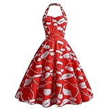 Partykleid Weihnachtskleid Santa Claus Druck Kleid Hepburn Cocktailkleid A-Linie Swing Abendkleid Weihnachten KostüM Gothic Kleider D