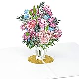 LIMAH® Pop-Up 3D Grußkarte/ PopUp 3D Blumen-Karte zum Geburtstag für Sie, Muttertag, Valentinstag, Hochzeit /Rosen in einer Vase Motiv/in Rot Weiss mit G