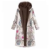 Oversize Vintage Plüsch Parka Damen Geometrie Drucken Baggy Plüschjacke Ethnisch Muster Retro Winterjacke Lang Teddyplüsch Stoffmantel Große Größen Warm Vintage Boho Locker Übergröße W