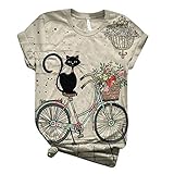 Lialbert T-Shirts Damen Sommer Lose Kurzarm runden Ausschnitt Lustige 3D-Cartoon Bunte Kuh Katze Esel Tier Bedruckte Blusen Komfortable Grafik Shirts Tunika Tops Tee Mädchen …