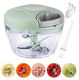 Yilyln 500ml Zwiebel Zerkleinerer Manuell Zwiebelschneider mit Seilzug Kleine Zwiebelhacker Mini Multizerkleinerer Küche Universalzerkleinerer für Gemüse, Obst, Nüsse, Knoblauch (Grün)