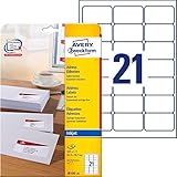 AVERY Zweckform J8160-25 Adressetiketten/Adressaufkleber (525 Etiketten, 63,5x38,1mm auf A4, bedruckbar, selbstklebend, für DIN B6/C6 Briefkuverts, Papier matt, Inkjet-Drucker) 25 Blatt, weiß