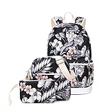 Joymoze Wasserdichter Modischer Bedruckter Schulrucksack für Mädchen Süß Laptop Rucksack Set 3 Stück für Damen Casual Schultertasche Blumen 825