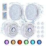 BlueFire Pool Unterwasser Licht, 4 Stück LED Poolbeleuchtung Unterwasser Magnetisch mit Fernbedienung Timer Saugern, RGB Farbwechsel 13 LED Licht Wasserdicht IP68 für Schwimmbad, Teich, Vase, G
