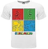 T-Shirt Super Mario Offizielles Mario Luigi Yoshi Bowser 4 Zifferblätter, Weiß, Original T-Shirt, Weiß, 14-15 J