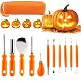 Jusduit Kürbis Schnitzset, 11 Stück Halloween Kürbis Schnitzwerkzeug,Edelstahl Kürbis Carving Set DIY Dekoration mit Tragetasche für Halloween Dekoration Erw