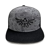 Legend of Zelda, Snapback Cap Schwarz und Grau für Herren, Triforza-Logo und Karte, Kappe mit verstellbarem V