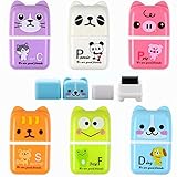 Ouceanwin 6 Stücke Radiergummi Kinder Cartoon Tier Süße Radierer, Farbige Bleistift Radierer Roller für Schule Hause Bürobedarf Schreibwaren (3 x 5.cm)