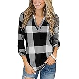 Hemdbluse Damen Lang Oberteile Kariert Longshirt Karohemd Button Down Freizeithemd Lose Casual Hemdjacke Kariertes Hemd mit Stehkragen Bluse Tunika Oversize Langarm Top