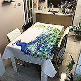 CCBAO Pfau Ölgemälde Muster Polyester Wasserdicht Verdickte Tischdecke Küche Quadratische Antifouling-Tischdecke Geeignet Für Weihnachts- Und Halloween-Partydekoration Im Freien Garten 90x90
