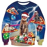 Fanient Weihnachten Sweatshirts 3D Drucken Blitz Katze Muster Rundhals Fun-Sweatshirts XL